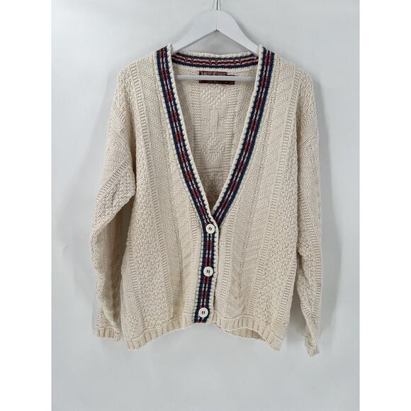 American Eagle Vintage Cardigan Sweater Womens Medium Ivory Beige V Neck Buttons - Picture 1 of 15